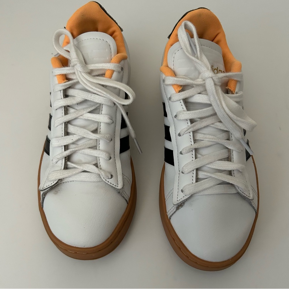 Adidas White Flash Orange Grand Court Alpha Tennis Low Leather Sneaker size 7.5 - Picture 2 of 9